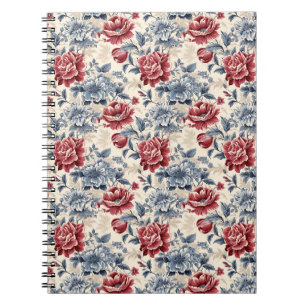 Französische Toile & Toile de Jouy. Blaue und rote Notizblock