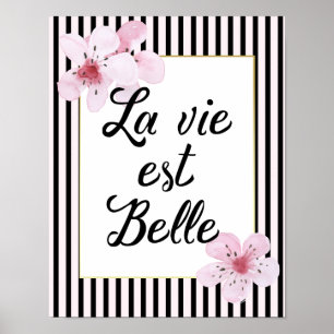 Französische Typografie Schwarze und Rosa Streifen Poster
