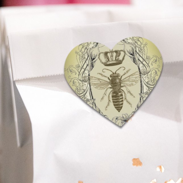 Französische viktorianische Kronenkönigin Herz-Aufkleber (french country chic victorian crown queen bee heart sticker)