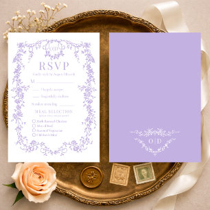 Französische viktorianische lila Flieder-Hochzeits RSVP Karte