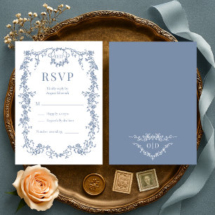 Französische viktorianische staubblaue Hochzeits-R RSVP Karte