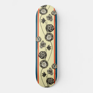 Französische Vintage Blume Cool Retro Floral Zeich Skateboard