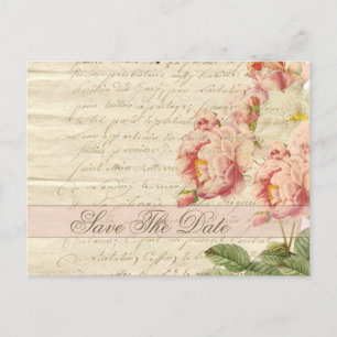 Französische Vintage Buchstaben und Rose Save the Ankündigungspostkarte