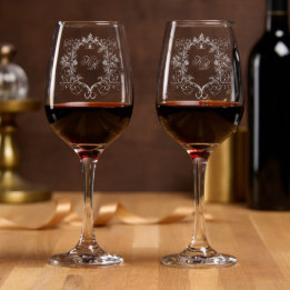 Französische Vintage Doppelmonogramm-Hochzeit Weinglas