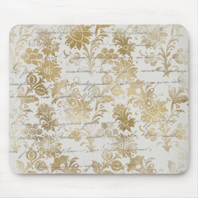 Französische Vintage-Goldblumen Mousepad (Vorne)