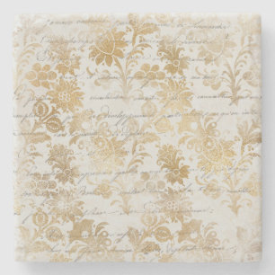 Französische Vintage-Goldblumen Steinuntersetzer
