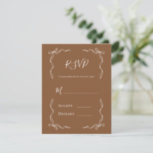 Französische Vintage-Handzeichnung Braune Hochzeit RSVP Karte