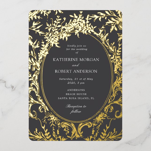 Französische Vintage Hochzeit Folieneinladung (Vorderseite)