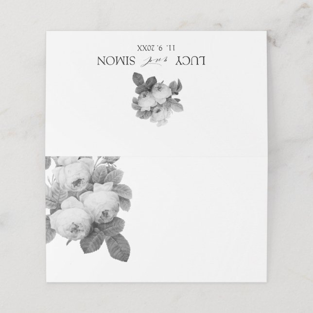 Französische Vintage Rose Platzkarte (Außenseite Aufgefaltet)