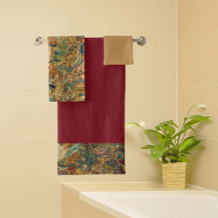 Französische Vintage Tapisserie Juwel Tones Burgun Badhandtuch Set