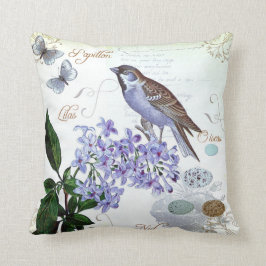 Französische Vogel-Blumencollagen-Vintager Blick Kissen