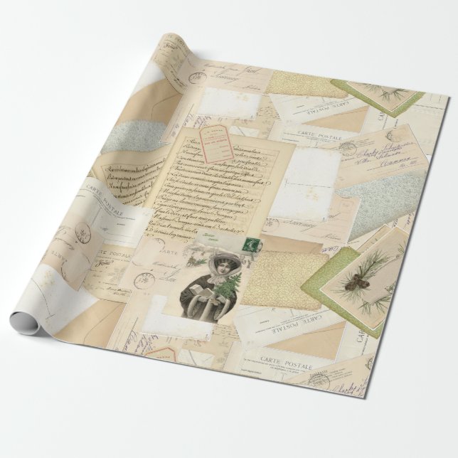 Französische Weihnachtszeit Postkarte Collage Geschenkpapier (Ungerollt)