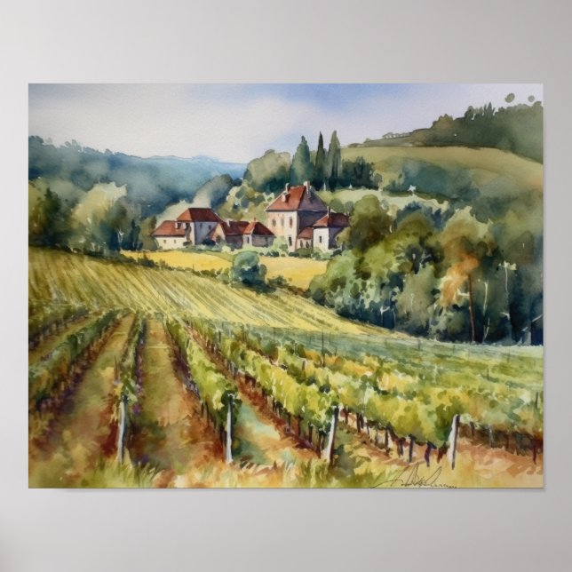 Französische Weinberge Landschaft Kunst, Dichtung  Poster (Vorne)