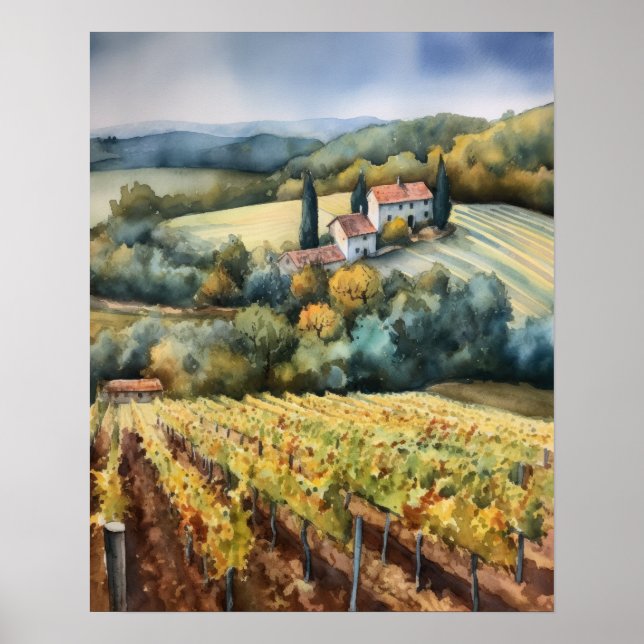 Französische Weinberge Landschaft Kunst, Dichtung  Poster (Vorne)