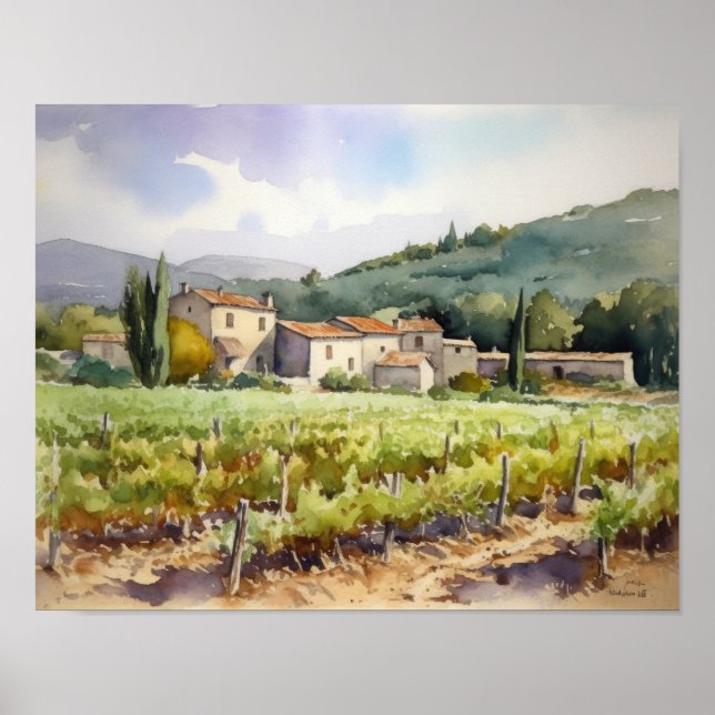 Französische Weinberge Landschaft Kunst, Dichtung  Poster (Vorne)