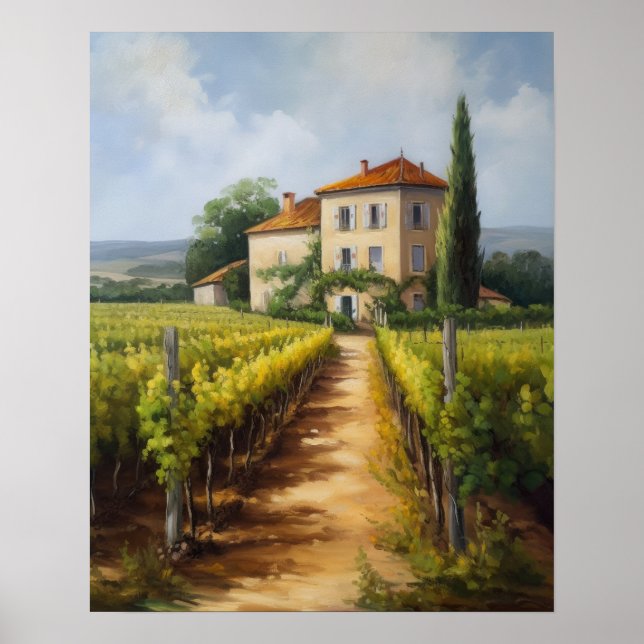 Französische Weinberge Landschaft Kunst, Dichtung  Poster (Vorne)