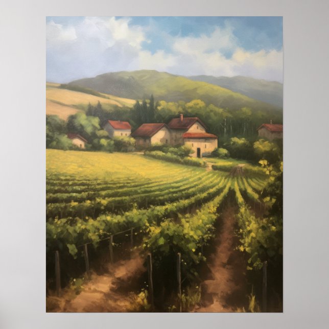 Französische Weinberge Landschaft Kunst, Dichtung  Poster (Vorne)
