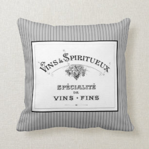 Französische Weine Vintage Grau Streifen Kissen