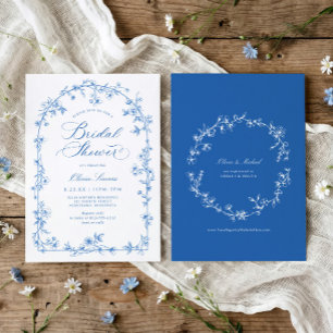 Französische Wildblumen-Toile Blau Brautparty Einladung
