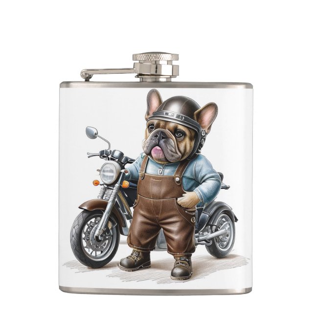 Französischen Bulldoggen Motorrad Flachmann (Vorderseite)