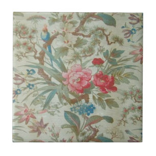 Französischer antiker Toile Vogel und Blumen Fliese