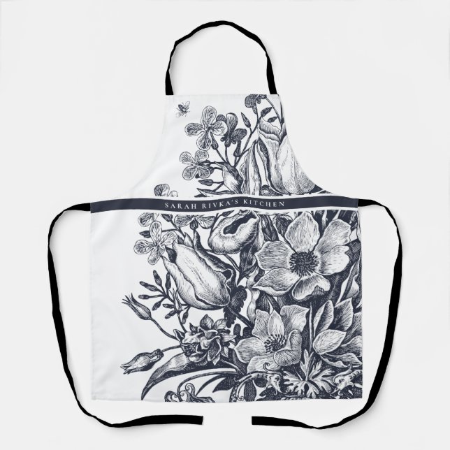 Französischer Bauernhof Floral Navy & White Schürze (Vorderseite)