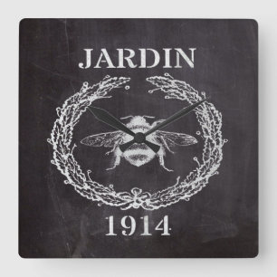 Französischer Bauernhof Kalkboard Vintage Biene Quadratische Wanduhr