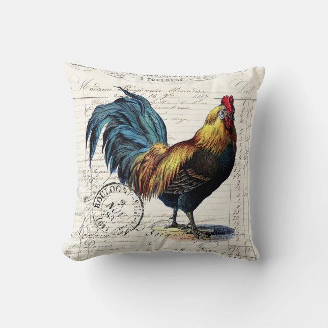 Französischer Bauernhof Vintag Rooster Kissen (Vorderseite)