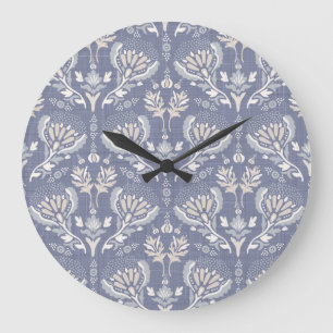 Französischer blauer Damast, shabby chic. Große Wanduhr