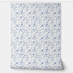 Französischer Blumenkohl Mini - blau und cremefarb Tapete