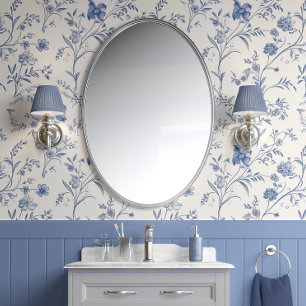 Französischer Blumenzauber - Blau und Cremeweiß - Tapete