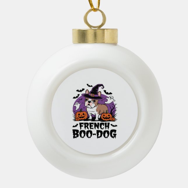 Französischer Boodof - der Spookiest Pup Keramik Kugel-Ornament (Vorderseite)
