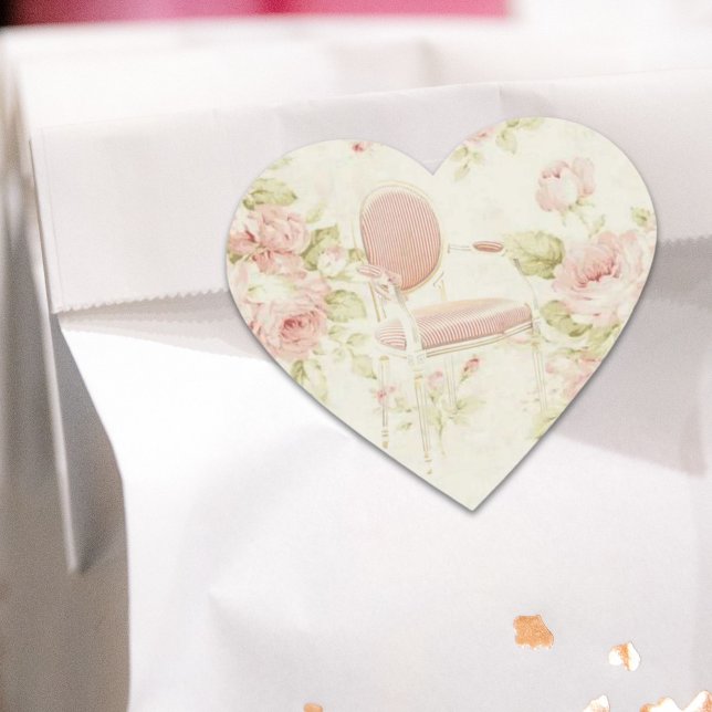 Französischer Budoir Vintag Pink Blues Kronleuchte Herz-Aufkleber (French Budoir Vintage Pink Floral Chandelier Heart Sticker)