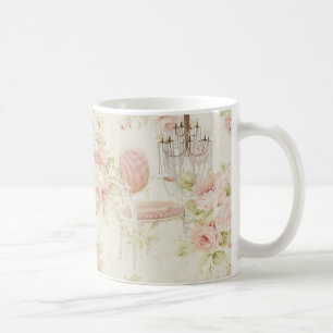 Französischer Budoir Vintage-Rosa-Blumen-Kronleuch Kaffeetasse