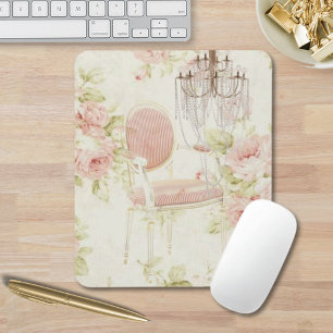 Französischer Budoir Vintage-Rosa-Blumen-Kronleuch Mousepad