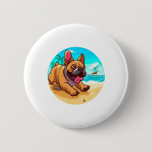 Französischer Bulldog am Strand Button