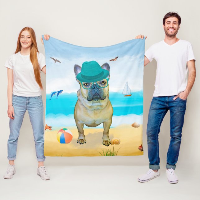 Französischer Bulldog am Strand Fleecedecke (Beispiel)