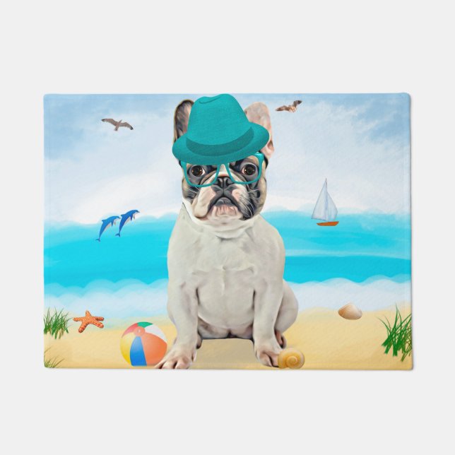 Französischer Bulldog am Strand Fußmatte (Vorderseite)