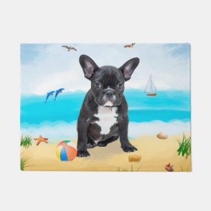 Französischer Bulldog am Strand Fußmatte