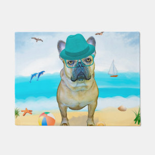 Französischer Bulldog am Strand Fußmatte