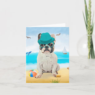 Französischer Bulldog am Strand Karte