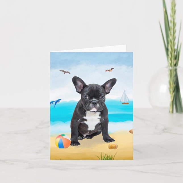 Französischer Bulldog am Strand Karte (Vorderseite)