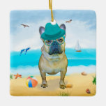 Französischer Bulldog am Strand Keramikornament<br><div class="desc">Ein niedlicher Hund am Strand ist eine Geschenkidee für jemanden,  der diese Hundezucht Liebe.</div>