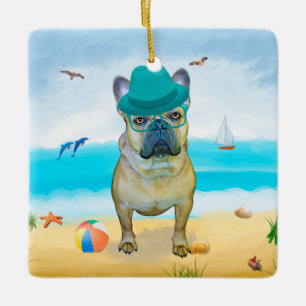 Französischer Bulldog am Strand Keramikornament