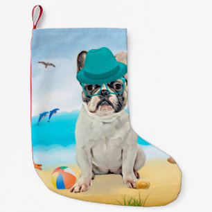 Französischer Bulldog am Strand Kleiner Weihnachtsstrumpf