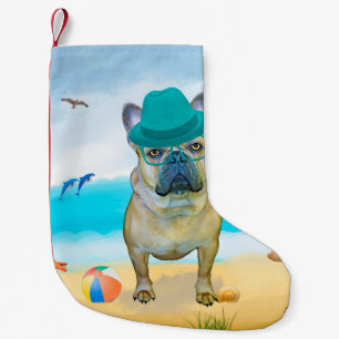 Französischer Bulldog am Strand Kleiner Weihnachtsstrumpf