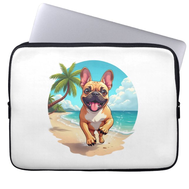 Französischer Bulldog am Strand Laptopschutzhülle (Vorderseite)