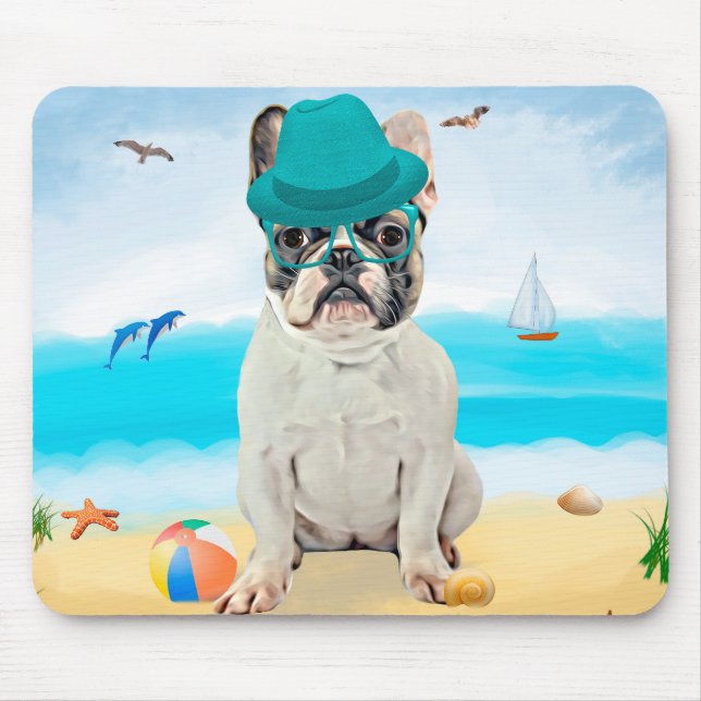 Französischer Bulldog am Strand Mousepad (Vorne)