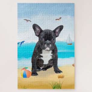 Französischer Bulldog am Strand Puzzle