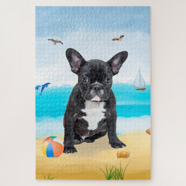 Französischer Bulldog am Strand Puzzle (Vertikal)